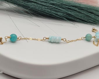 Peruvian Amazonite Bracelet: 14k Gold Filled Wire Wrapped Gemstone Jewelry
