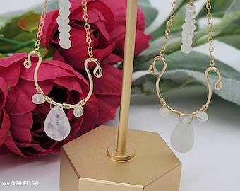Moonstone Briolette Earrings: 14k Gold Filled Boho Hoops