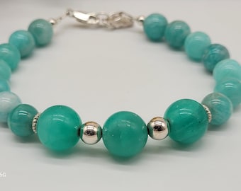 Peruvian Amazonite Bracelet: Sterling Silver Beads, Boho Jewelry