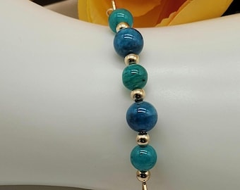 Teal Amazonite & Blue Apatite Bracelet: 14k Gold Filled Gemstone Jewelry