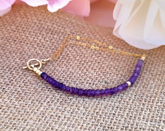Bracelet en améthyste, bracelet en pierre de naissance de février, bracelets en pierres brutes pour femme, bracelet minimaliste, bijoux en améthyste, bracelet violet.