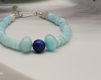 Blue Opal Bracelet: Sterling Silver, Kyanite & Hemimorphite Gemstone Jewelry