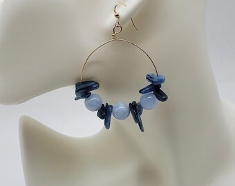 Blue Kyanite & Lace Agate Hoop Earrings: Boho Gemstone Jewelry