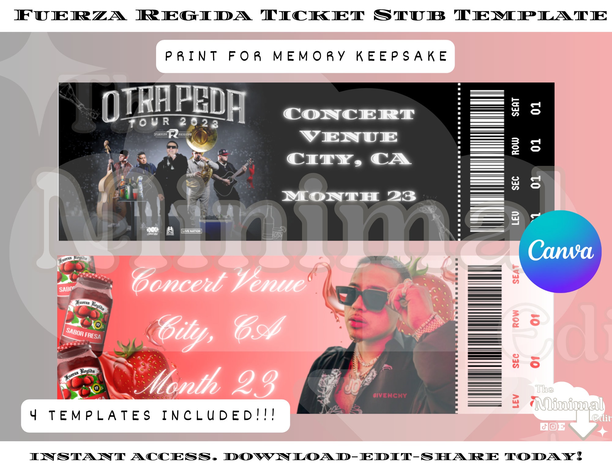 Fuerza Regida Ticket Stub Template Concert and Birthday Etsy