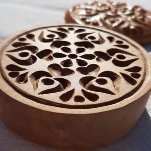 Hand carved pear wood cookie mold,  springerle mold, gingerbread mold, cookie stamp with mandala design