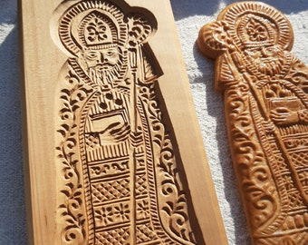 Hand carved gingerbread mold Saint Nicholas design
