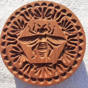 Hand carved pear wood cookie mold,  springerle mold, gingerbread mold, cookie stamp with honey bee design