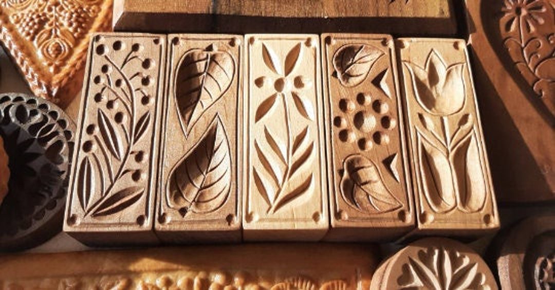 Hand Carved Custom Made Alder Wood 4 Sided Cookie Mold Pair With Cutter