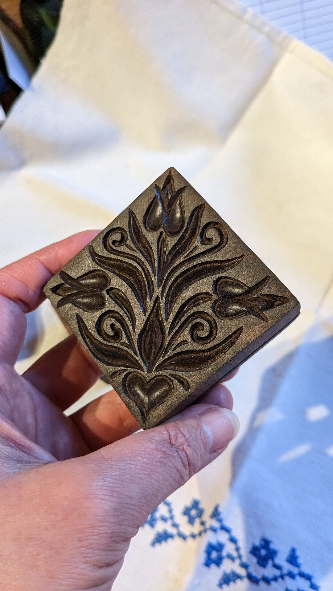 Hand Carved Wooden Cookie Stamp With Cutter. Springerle Mold