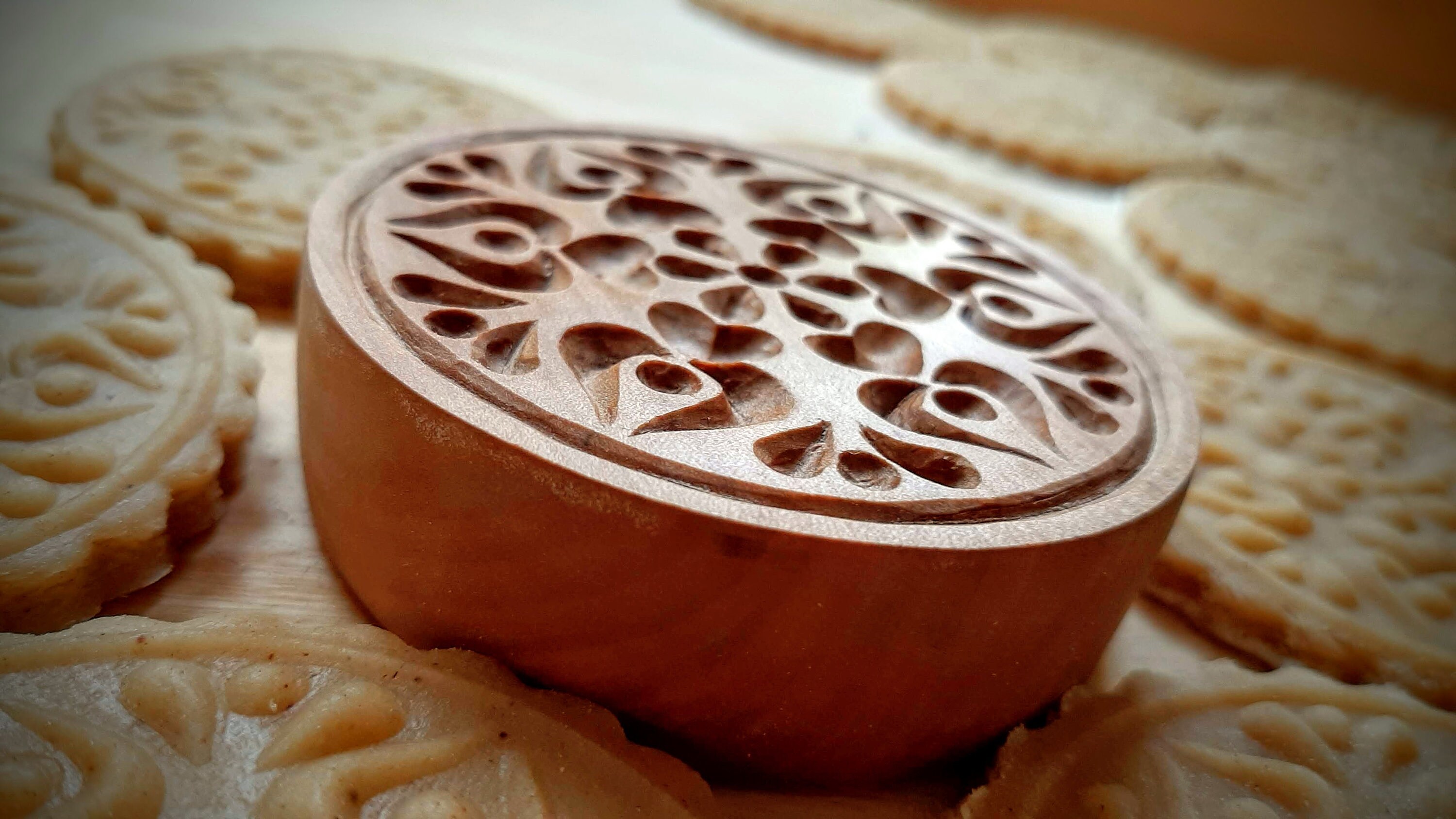 Hand carved pear top wood springerle/biscuit mold with bird and flowers motif