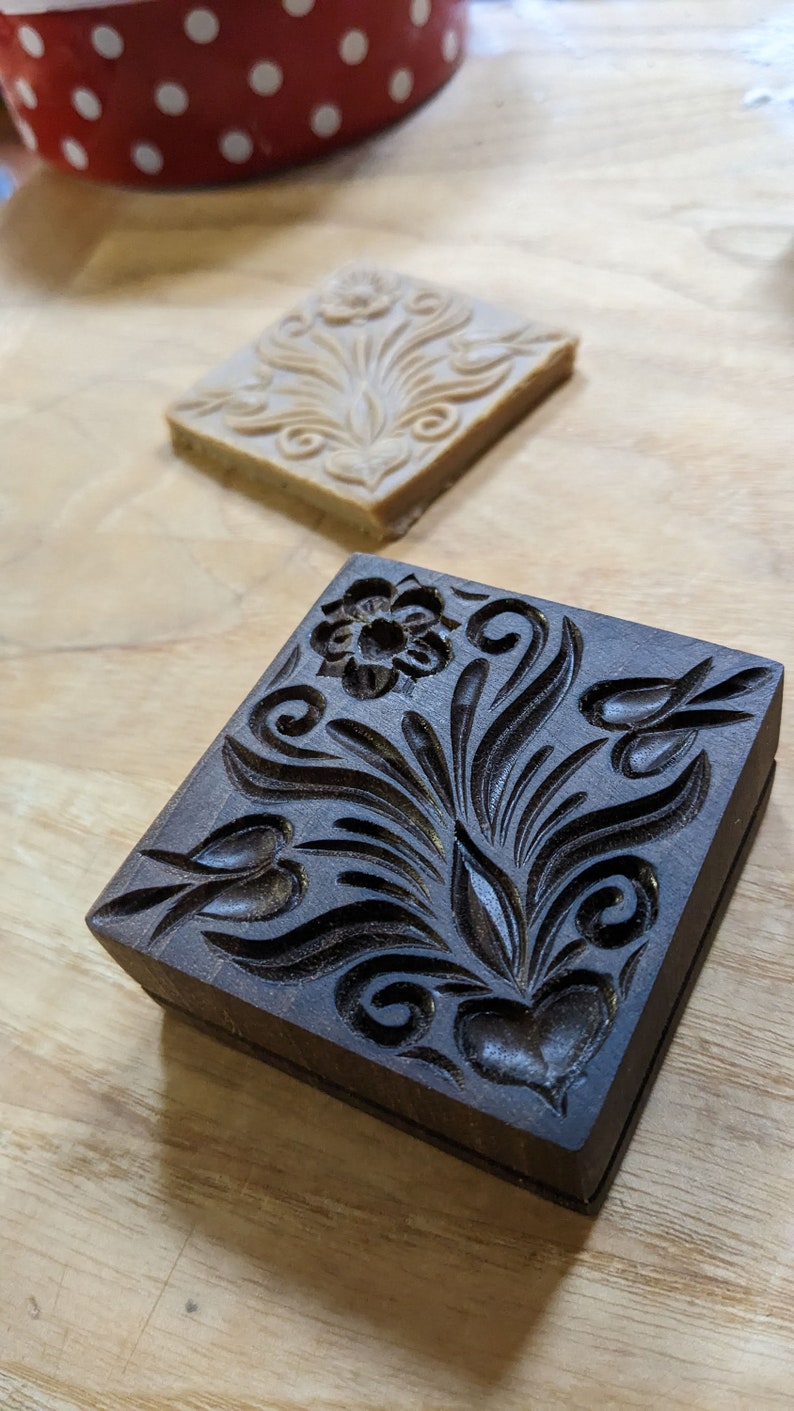 Hand Carved Wooden Cookie Stamp With Cutter. Springerle Mold Etsy