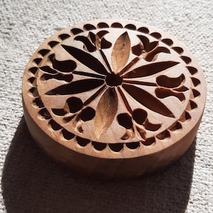 Hand carved pear wood cookie mold,  springerle mold, gingerbread mold, cookie stamp with tulip mandala design