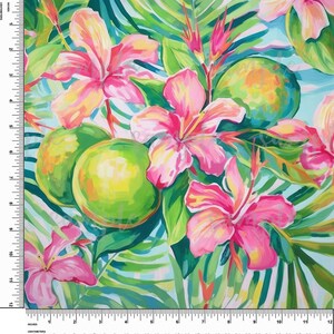 Noix de coco, fruits, fleurs. Thème BCBG. Tropical. Lilly P inspiré. Vinyle à motif imprimé. Adhésif ou vinyle de transfert thermique (HTV). Conception #143