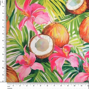 Noix de coco, fruits, fleurs. Thème BCBG. Tropical. Lilly P inspiré. Vinyle à motif imprimé. Adhésif ou vinyle de transfert thermique (HTV). Conception #135