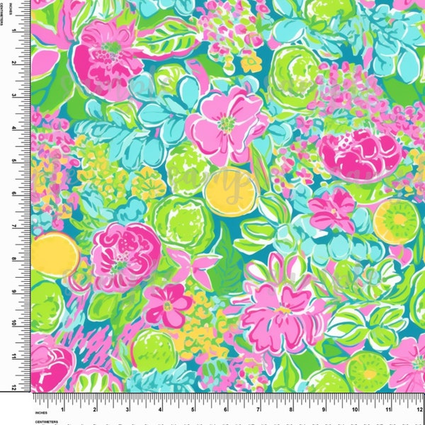 Bright, Flowers, Pink. Preppy Theme. Palm Beach. Lilly P inspired. Printed Pattern Vinyl. Adhesive or Heat Transfer Vinyl (HTV). Design #64