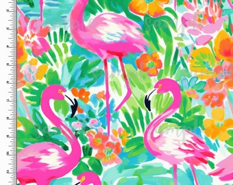 Colorful, Flamingo, Plants. Preppy. Animals. Lilly P inspired. Printed Pattern Vinyl. Adhesive or Heat Transfer Vinyl (HTV). Design #106
