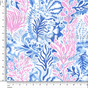 Récif corallien, bleu, eau. Thème BCBG. Océan. Inspiré de Lilly P. Vinyle à motif imprimé. Adhésif ou vinyle de transfert thermique (HTV). Conception #148