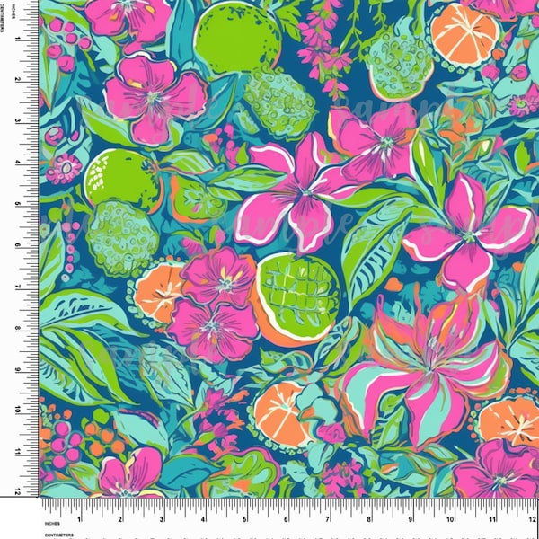 Flowers, Fruits, Colorful. Preppy. Palm Beach. Lilly P inspired. Printed Pattern Vinyl. Adhesive or Heat Transfer Vinyl (HTV). Design #65