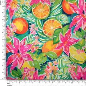 Orange, citron vert, fruits. Thème BCBG. Tropical. Lilly P inspiré. Vinyle à motif imprimé. Adhésif ou vinyle de transfert thermique (HTV). Conception #142