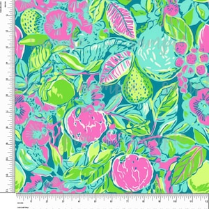 Obst, Pflanzen, Blau. Preppy Thema. Palmenstrand. Lilly P inspiriert. Bedrucktes Muster Vinyl. Klebefolie oder Heat Transfer Vinyl (HTV). Design #63