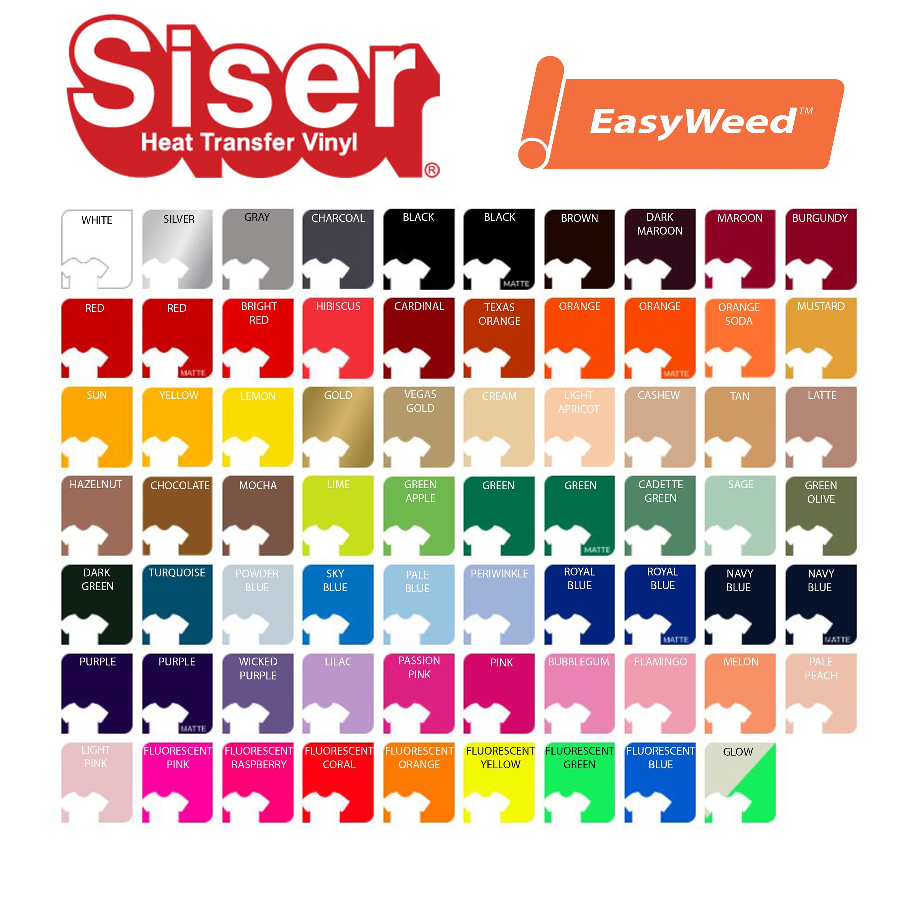 40 Sheet Pack Siser EasyWeed HTV! You Pick The Colors 12x15 Sheets Iro