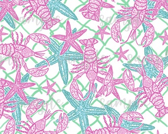 Lobsters. Preppy Theme. Palm Beach. Lilly P inspired. Printed Pattern Vinyl. Adhesive or Heat Transfer Vinyl (HTV). Design #15