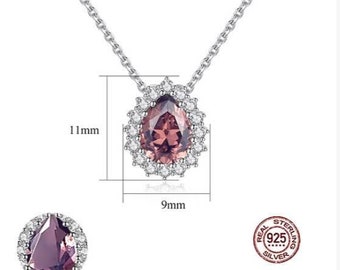 Created Morganite and white sapphire pendant with chain 925 STERLING SILVER NECKLACE