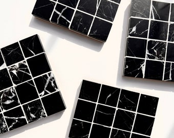 TOKYO Nero Marquina Stone Tile Coaster (1 COASTER per order)