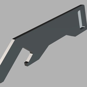 May include: A grey metal bottle opener with a rectangular body and a hook-shaped end for opening bottles. The opener has a simple, minimalist design.