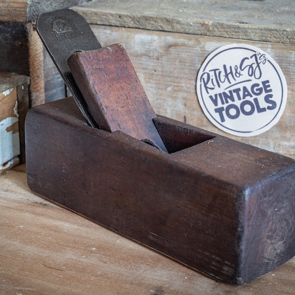 Vintage 8" Wooden smothing plane, with 1 3/4" Thos. Ibbotson blade and Buck chip breaker.