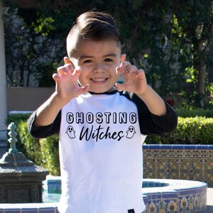 GHOSTING WITCHES Boys Halloween Baseball T-Shirt, kids Halloween shirts, Halloween shirt boys, pumpkin patch tee, boys Halloween clothes
