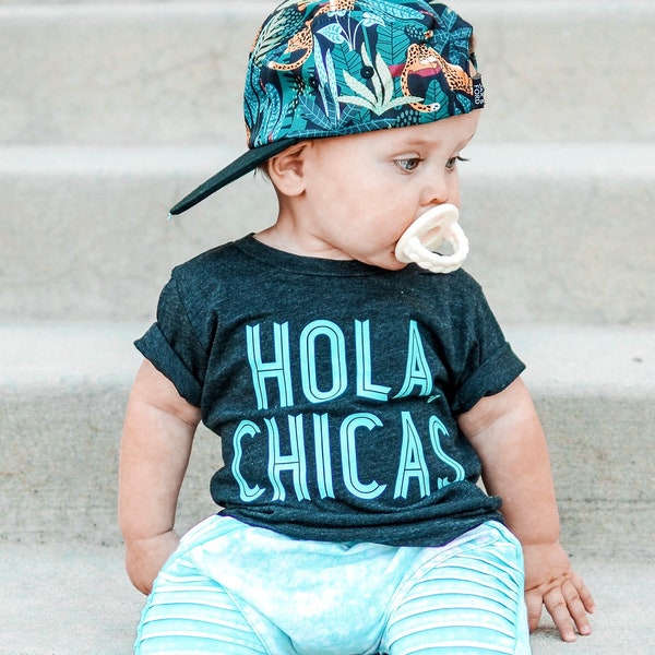 HOLA CHICAS Toddler Boys Shirt, baby boys tshirts, boy clothes, boys hola shirt 2t 3t 4t, baby boys clothing, kids boys spanish shirts