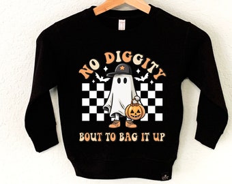 No Diggity Bout to Bag It Up Boys Halloween Sweatshirt, kids Halloween shirts, 2T Halloween sweater for boys, boys trick or treat sweatshirt