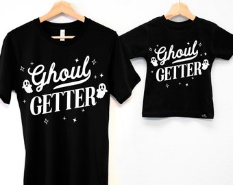 GHOUL GETTER 大人用＆ミニサイズお揃いハロウィンTシャツ、子供用ハロウィンシャツ、ママと息子のお揃いハロウィンシャツ、男の子用ハロウィン服