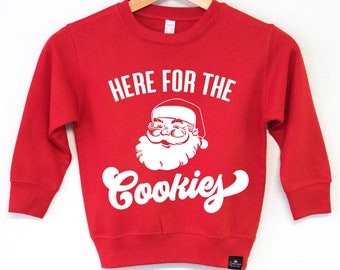 Here for the Cookies Santa Claus Boys Christmas Sweater, kids Christmas sweatshirts, Christmas sweater for boys, boys Santa Claus shirts