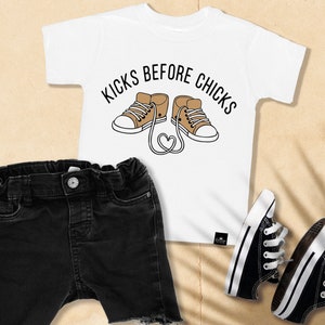 KICKS BEFORE CHICKS Boys T-Shirt, toddler boy shirts, boys kicks, 2t boys shirts, 3t boy tshirt, 4t boy clothes, boys shoelace heart shirt