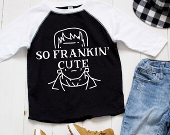 SO FRANKIN CUTE Halloween Baseball Tee Fall T-Shirt, Boys Frankenstein T-Shirt, 2T Boys Halloween Shirts, Toddler Halloween clothes for boys