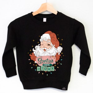 Santa&#39;s Coming to Town Vintage Christmas Sweater, kids Christmas sweatshirts, Christmas sweater for boys, Santa Claus boys Christmas sweater