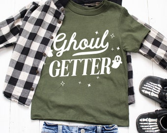 GHOUL GETTER ボーイズ ハロウィン T シャツ、キッズ ハロウィン シャツ、ハロウィン シャツ ボーイズ、パンプキン パッチ T シャツ、ボーイズ ハロウィン 服、ゴースト シャツ