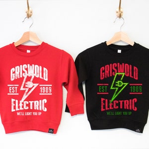 Griswold Electric We'll Light You Up Boys Christmas Sweatshirt, kids Christmas shirts, Christmas sweaters for boys, youth boys Xmas sweater