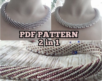 PDF Pattern beaded crochet necklace double-sided,rope jewelry beadweaving, handmade,DIY seed bead crochet, white necklace, handmade jewelry
