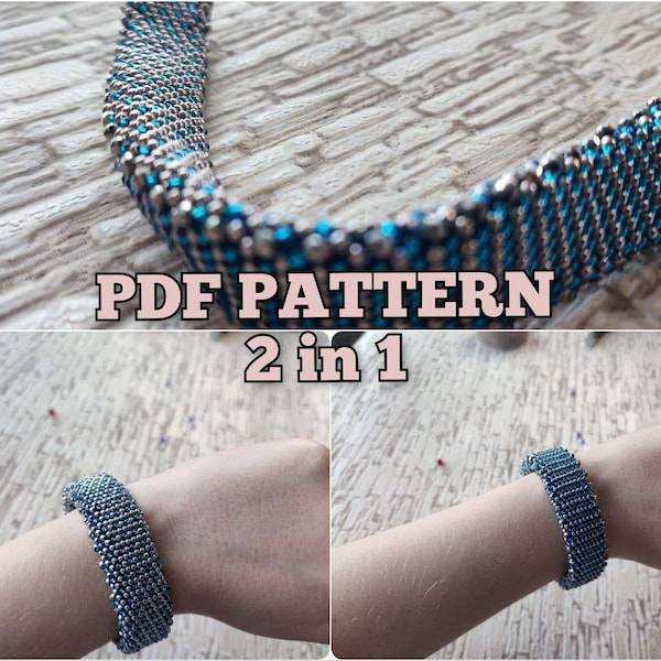 Crochet beaded bracelet crochet pattern for two sides, beaded jewelry pattern, austere bracelet silver beaded seed bracelet crochet bracelet