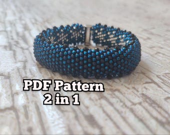 PDF pattern of double-sided beaded crochet bracelet diagonal and snowflakes