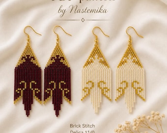 Brick Stitch Earrings Pattern, Beaded Fringe Dangles, Miyuki Delica PDF, Geometric Jewelry