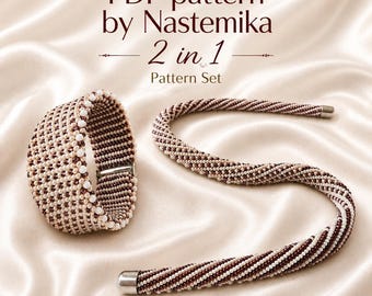 Zestaw wzorów na szydełkowanie koralikowe, naszyjnik, szeroka, odwracalna bransoletka, samouczek w formacie PDF