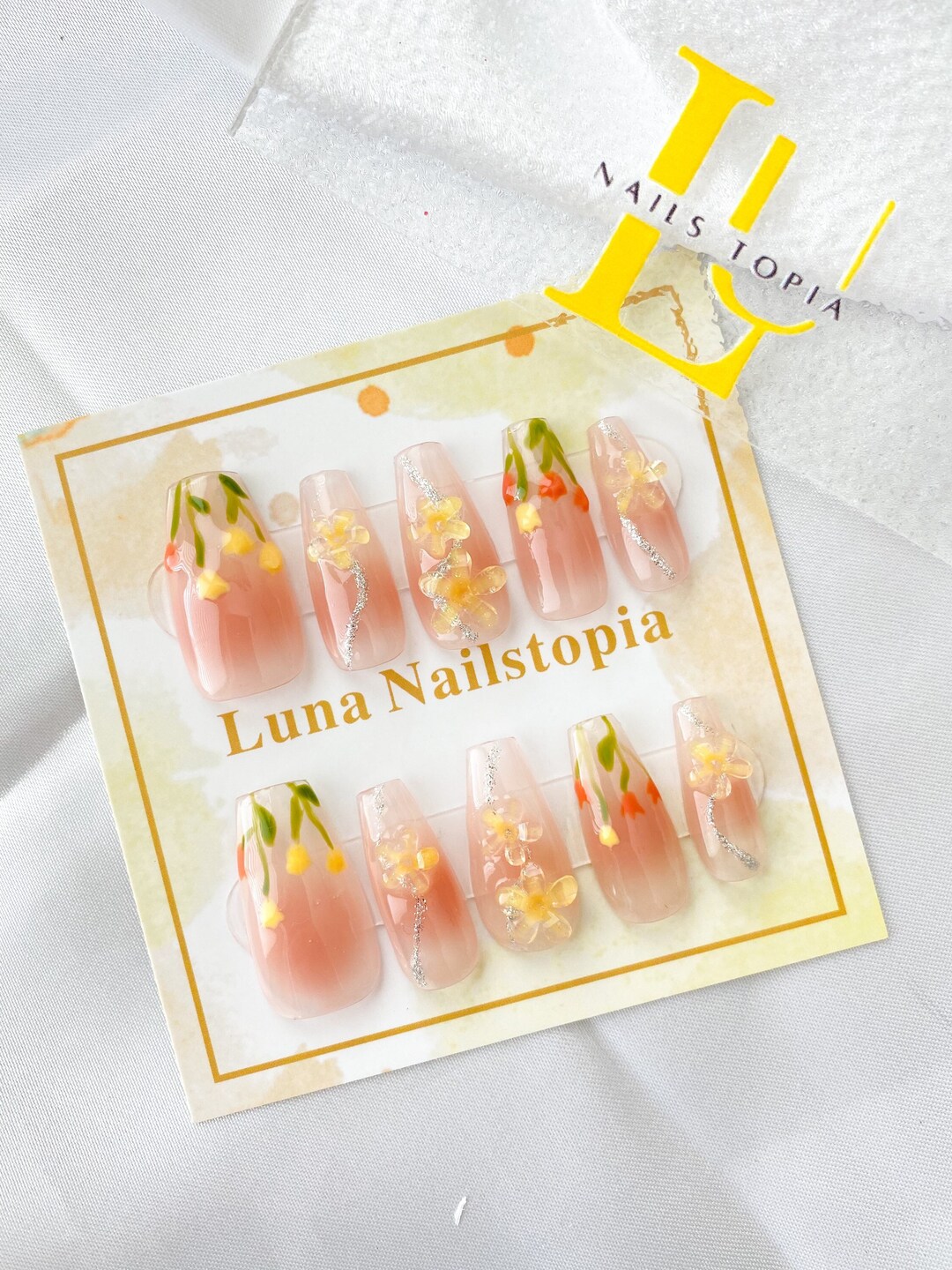 Handmade 3D FLOWER PINK Cute Tulip Press on Nails Coffin Etsy