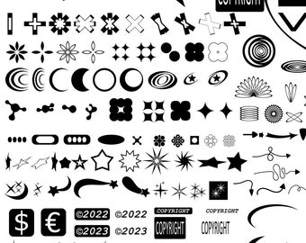 Y2K meer dan 250 vectoren Svg, Ai, Eps, Pdf, Png, jaren 80, terug naar jaren 90, jaren 2000