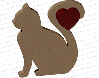 Patrón de sierra de calar "Amor de gato": Rompecabezas 3D con forma de corazón (PDF, PNG, JPG)