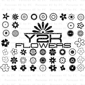 Y2K Flowers Aesthetic Vector Icons Pack for Graphic Design, Flower, Floral, Logos, Clothing, Svg, Ai, Eps, Pdf, Png, 80s, back to 90s, 2000s