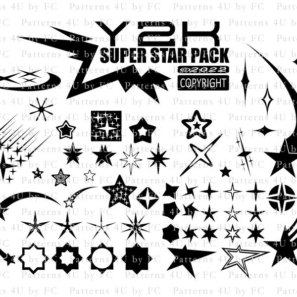 Y2K Aesthetic Vector Icons Super Star Pack for Graphic Design, Logos, Clothing, Svg, Ai, Eps, Pdf, Png, 80s, back to 90s, 2000s